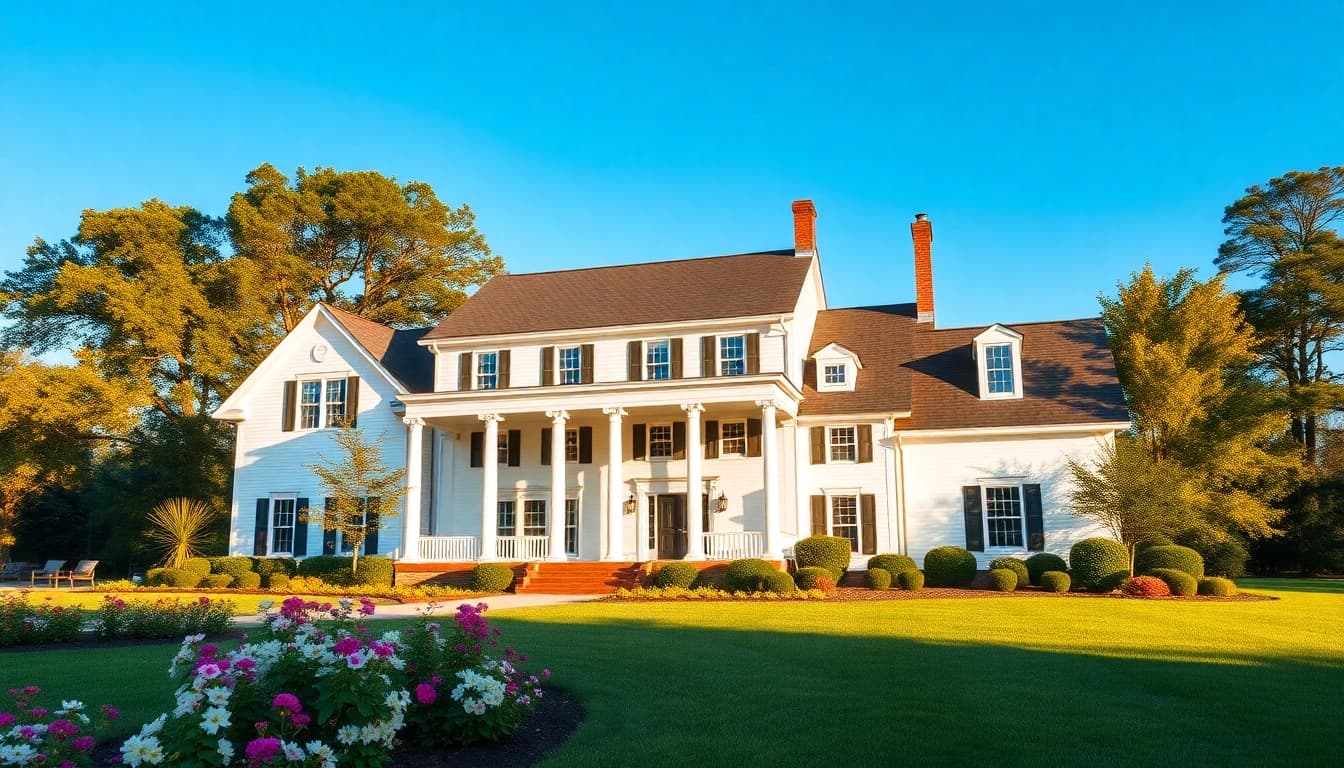 Elegant colonial home construction with classic details in a serene suburban setting.