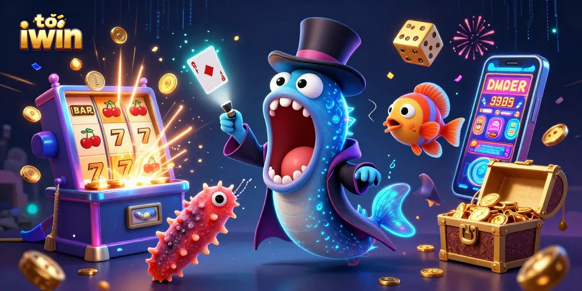 Engage with exciting casino action in tải iwin with a magical underwater scene of a gulper eel, glowing symbols, and jackpots.