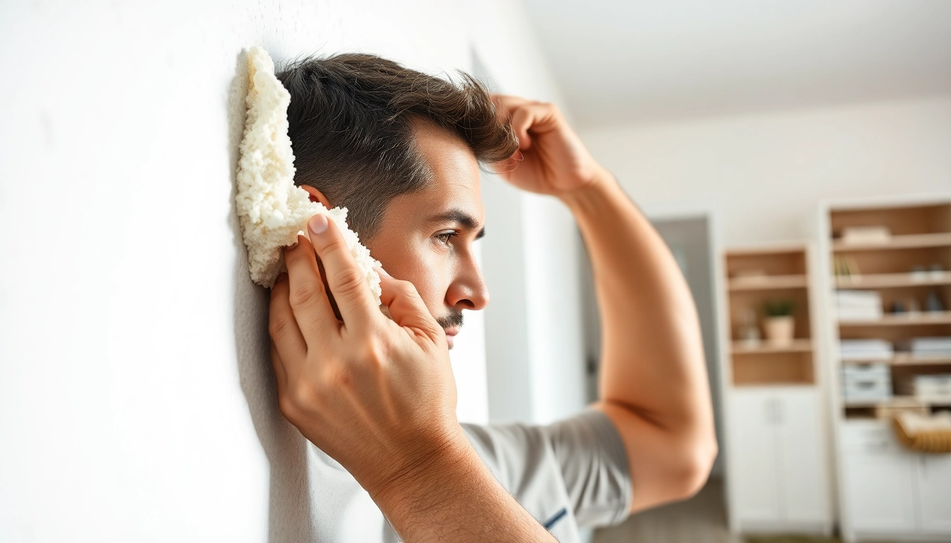 Expert spray foam removal Portsmouth technician carefully peeling foam from walls in a bright, clean environment.