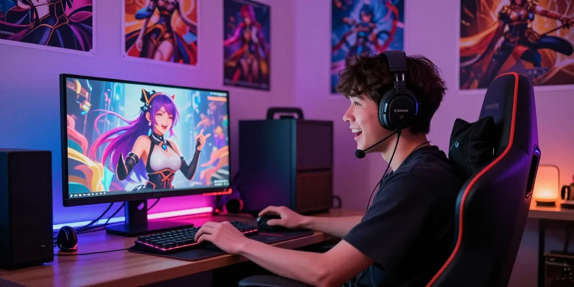 Engaging hentai ai chat interaction featuring dynamic character responses in a vibrant gaming setup.