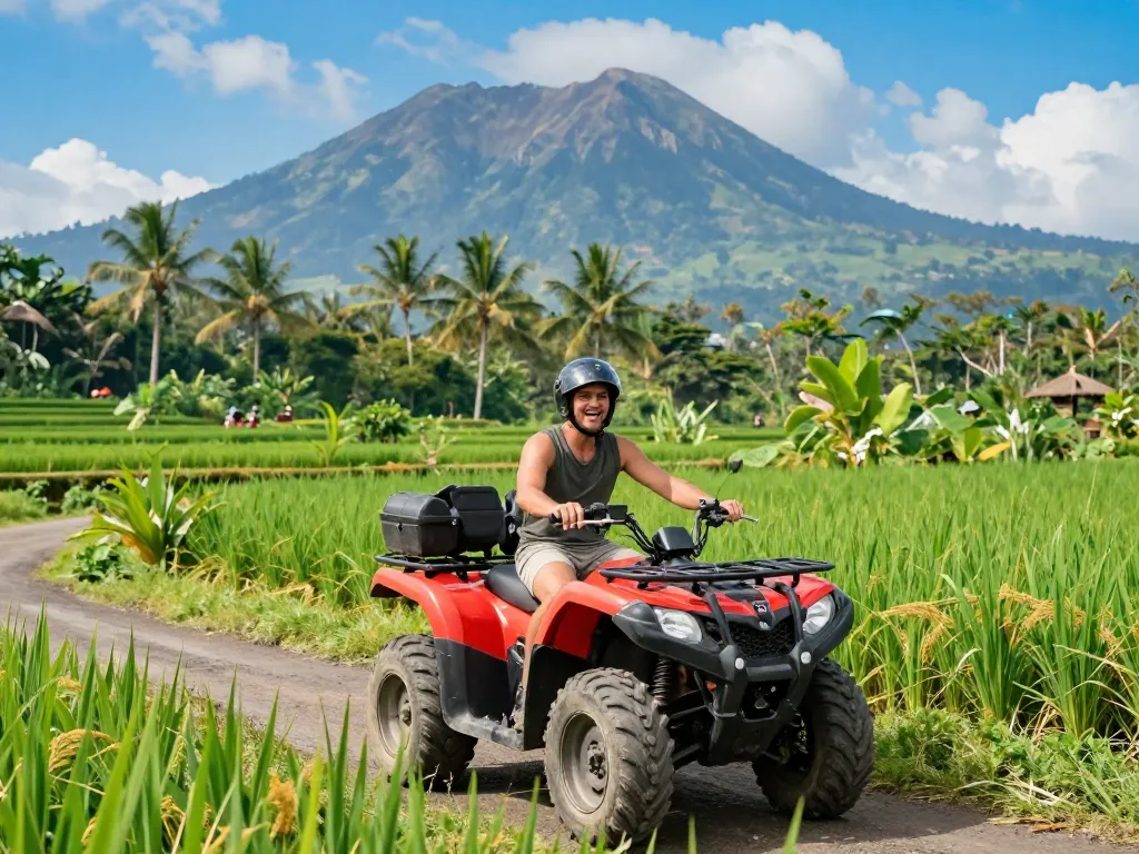 Experience the thrill of the best Bali tour packages with an ATV adventure through lush landscapes.