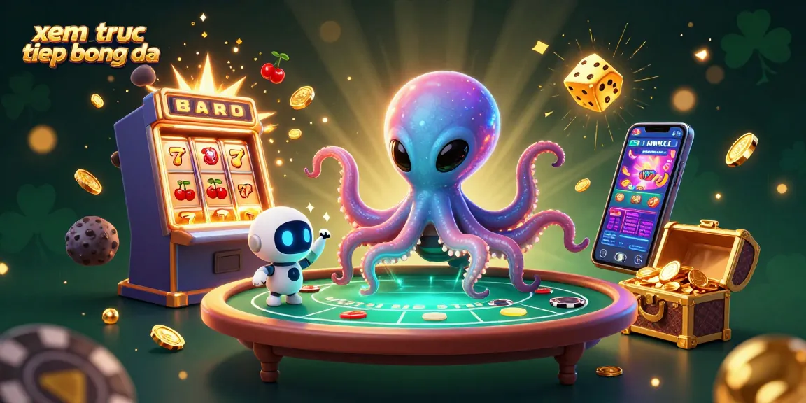 Engage with xem truc tiep bong da action as a lively alien octopus plays poker, surrounded by golden treasures.