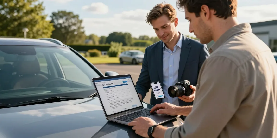 Check a UK vehicle's history with a reg check UK report while buying a car outdoors.