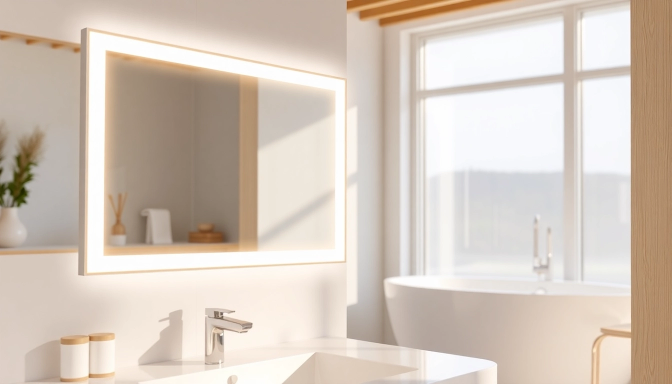 Enhance your space with sophisticated mirror and led lights in a modern bathroom setup.