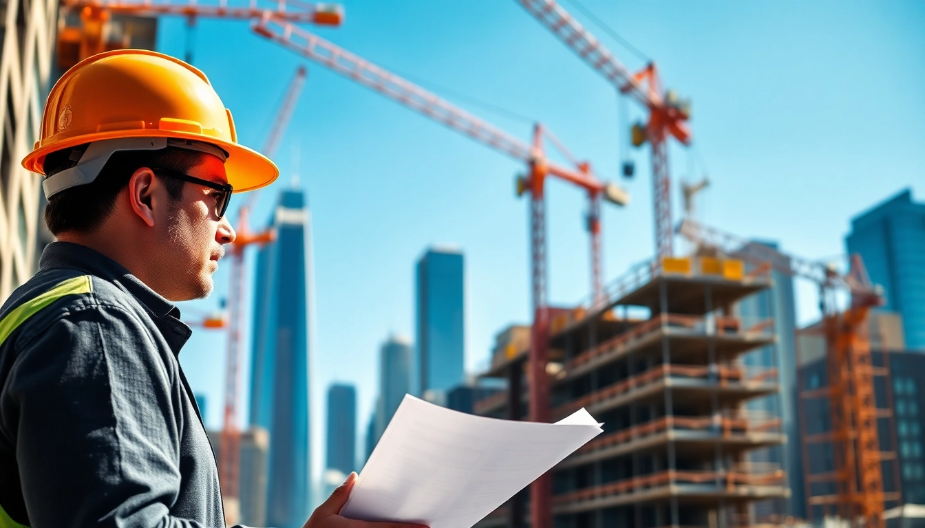 Manhattan Construction Manager reviewing plans on an active urban site.