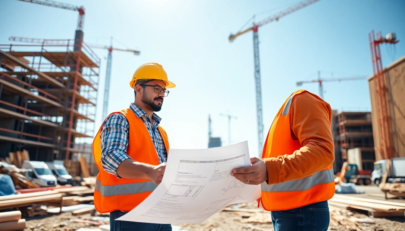 New Jersey Construction Manager leading a project discussion on a vibrant construction site.