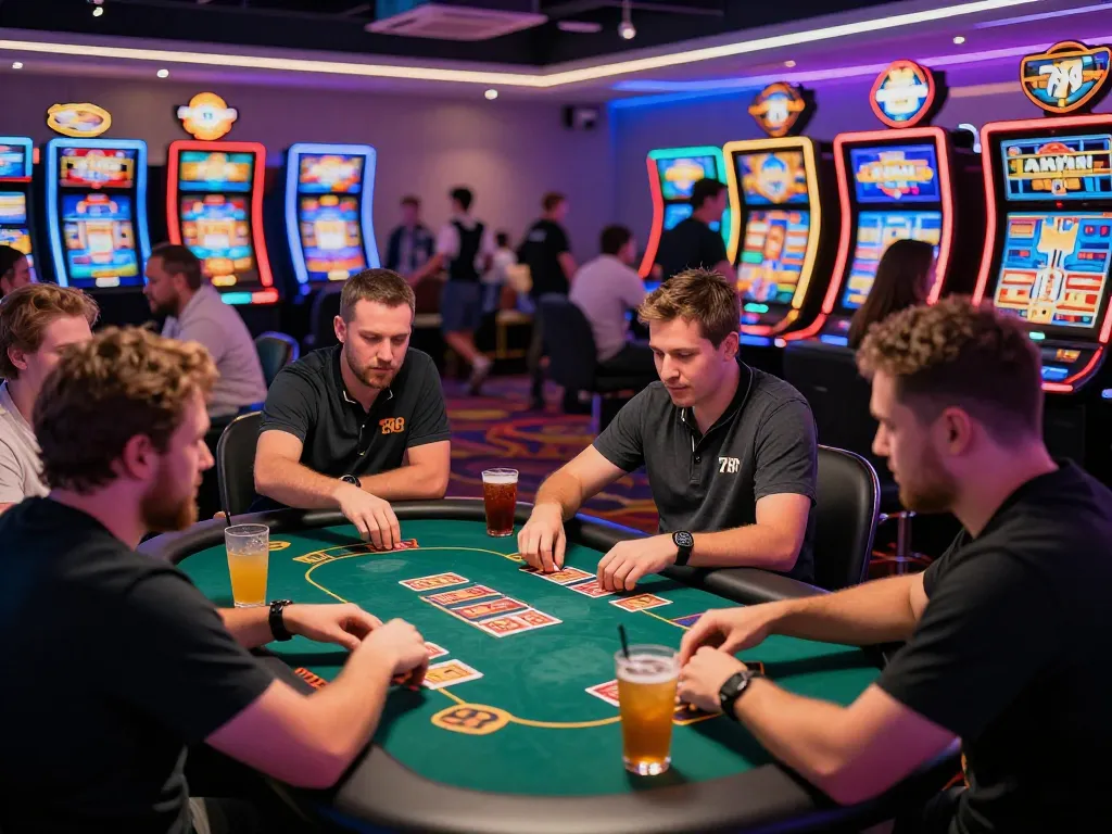 Engaging gaming scene at 789 club with diverse players enjoying card games and slots.