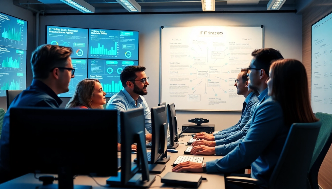 Find msp companies near me, showcasing an active IT managed services team collaborating in a vibrant office.