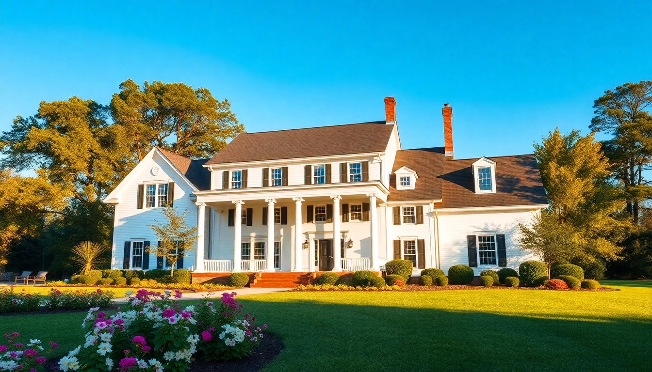 Elegant colonial home construction with classic details in a serene suburban setting.