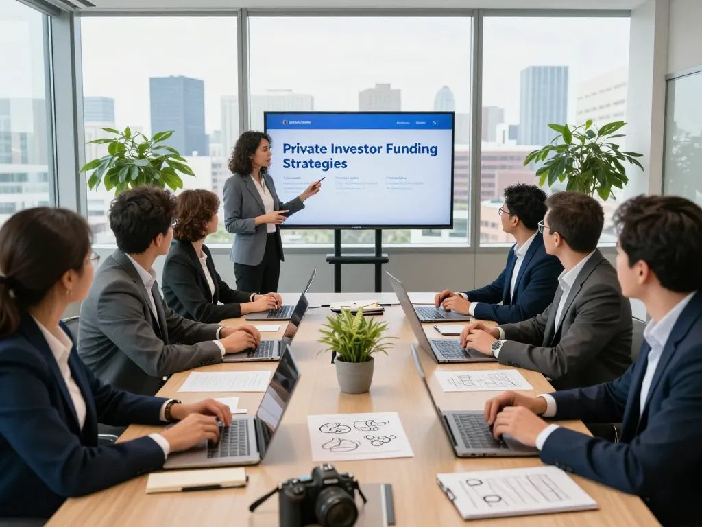 Engaged professionals discussing Private investor funding strategies in a modern conference room.