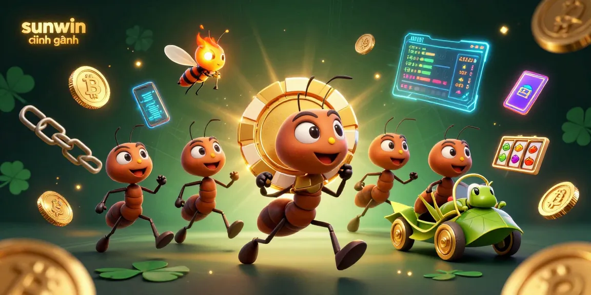 Join the fun at sunwin chính hãng with a thrilling heist scene featuring ants, a firefly, and a grasshopper amidst vibrant casino elements.