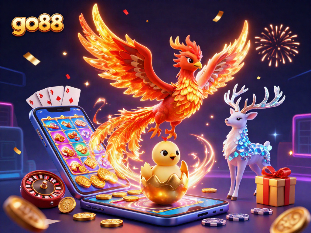 Experience thrilling gameplay with go88, featuring enchanting phoenixes and vibrant casino elements.