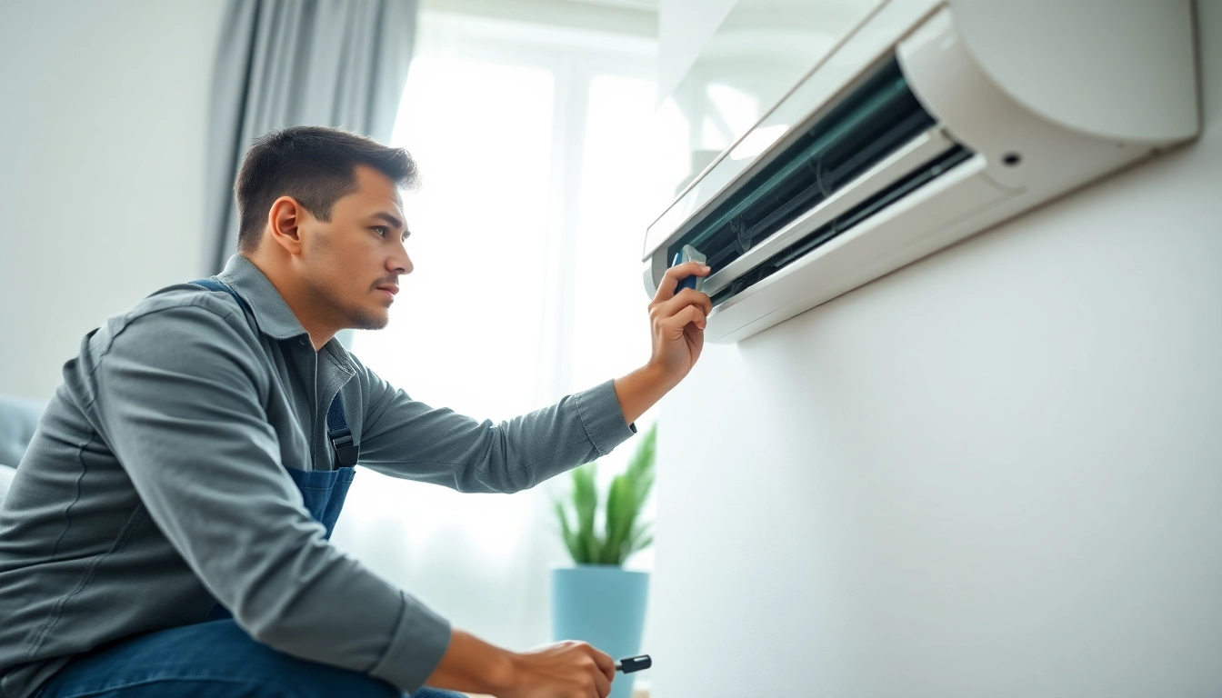 Air Conditioning Repair Tampa technician performing repairs inside a modern living room.