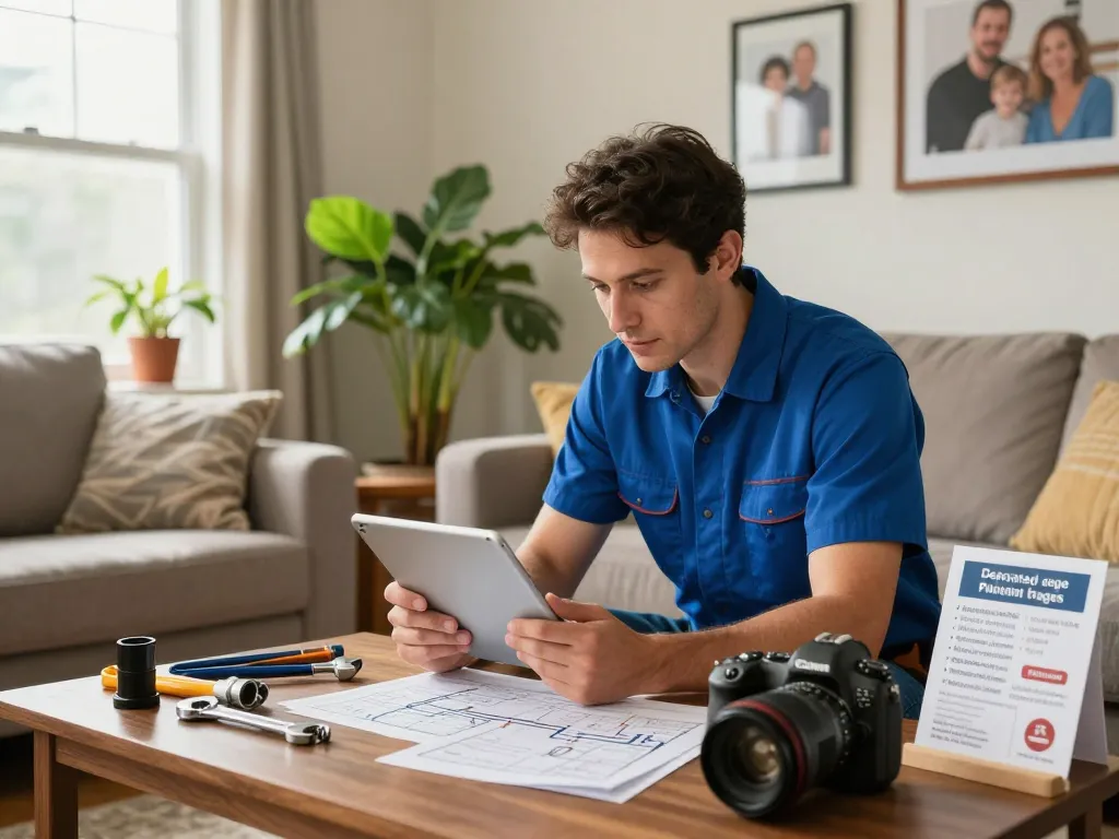 Dedicated pages for plumbing service highlighted in a cozy home setting with a focused plumber