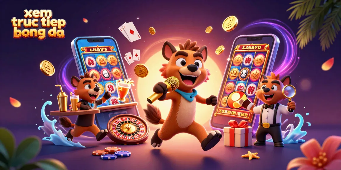 Xem truc tiep bong da with animated hyenas in a comic casino environment, showcasing vibrant gambling elements.