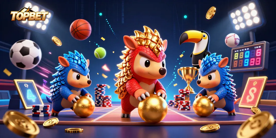 Watch TOPBET pangolins battle at an online gambling event with dynamic sports elements.