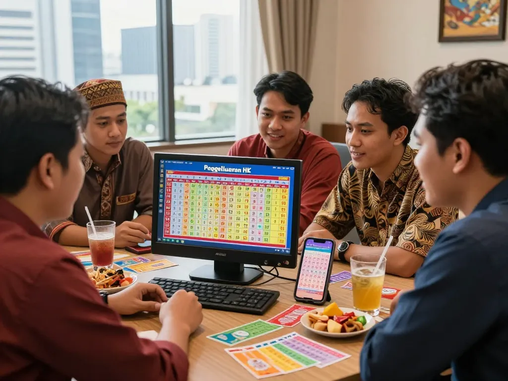 Suasana Togel Hongkong yang menarik menunjukkan teman-teman terlibat dengan hasil Pengeluaran HK Lotto, menangkap suasana budaya yang hidup.