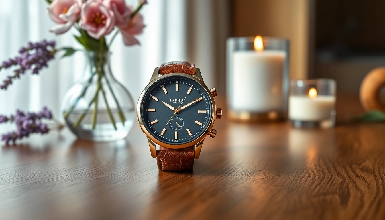 Shop our stunning Ladies Classic Smart Watch, showcasing elegant design with a gold casing and leather strap.