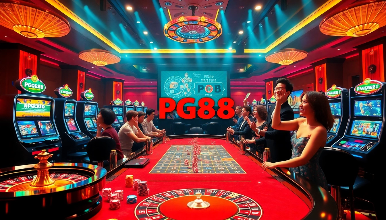 Experience high-stakes gaming at PG88 with dynamic casino tables and vibrant slot machines.