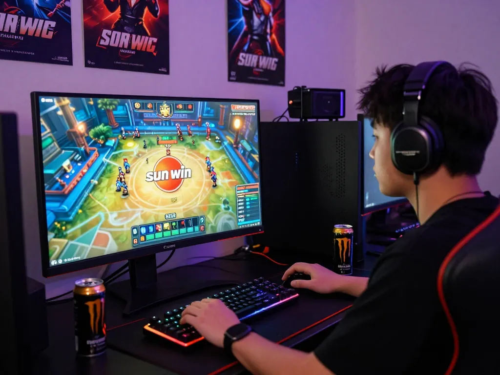 Intense online gaming session with "sun win" logo visible on screen, showcasing competitive betting excitement.