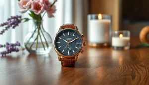Shop our stunning Ladies Classic Smart Watch, showcasing elegant design with a gold casing and leather strap.