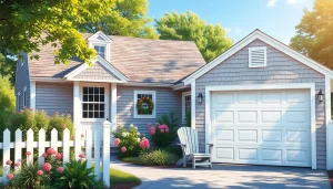 Cape Cod homes featuring classic architecture and an inviting patio near lush greenery.